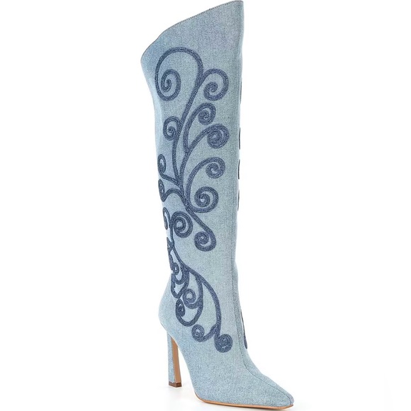 Gianni Bini Shoes - NWT Gianni Bini Powder Blue Tall Boots with Stiletto Heel and Swirling Design